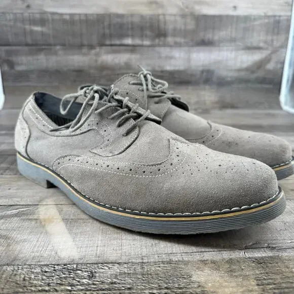 Alpine Swiss Mens Dress Shoes Gray Suede Wingtip Brogue Lace Up SZ 13 Men - Picture 1 of 16